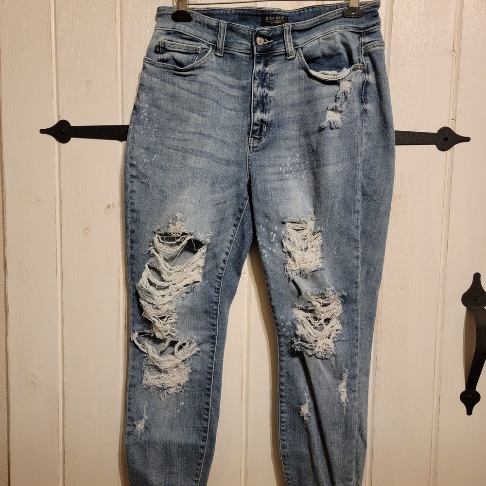 Judy Blue Womens Jeans Distressed Blue Skinny Fit Plus Size 14W